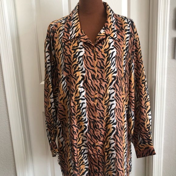 Selene of Paris 100% Silk Long Sleeve Blouse Top Tiger Stripe Plus Sz 3x NWOT - Picture 2 of 12